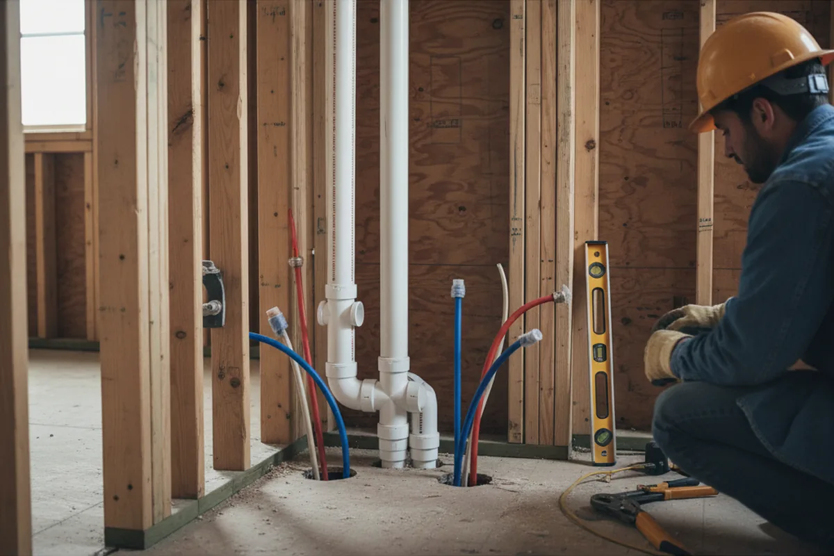 Drain and supply rough-in during Sump Pump Repair in Clarksburg